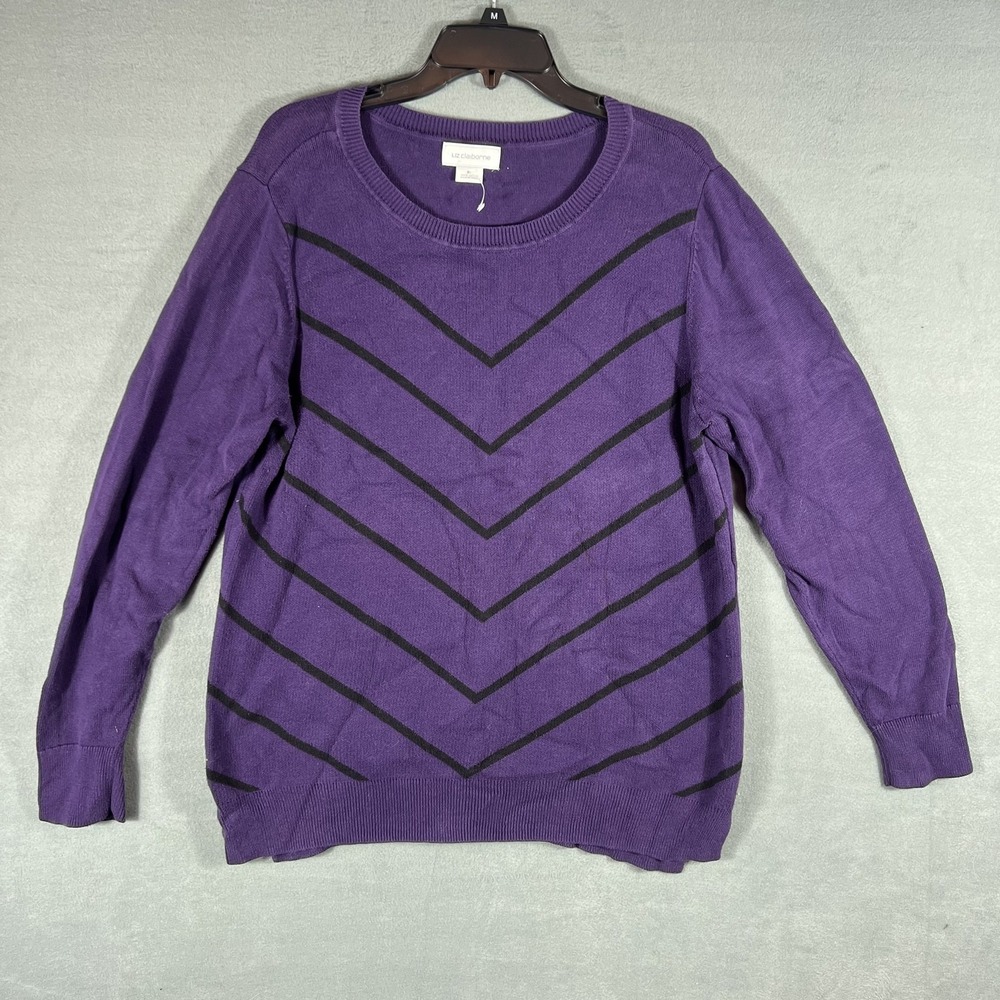Liz‎ Claiborne Women's XL Purple Black Chevron Stripe 100% Cotton Pullover
